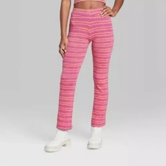 Wild Fable High-Rise Flare Sweater Knit Pants in Plum Purple Striped - Picture 2 of 7